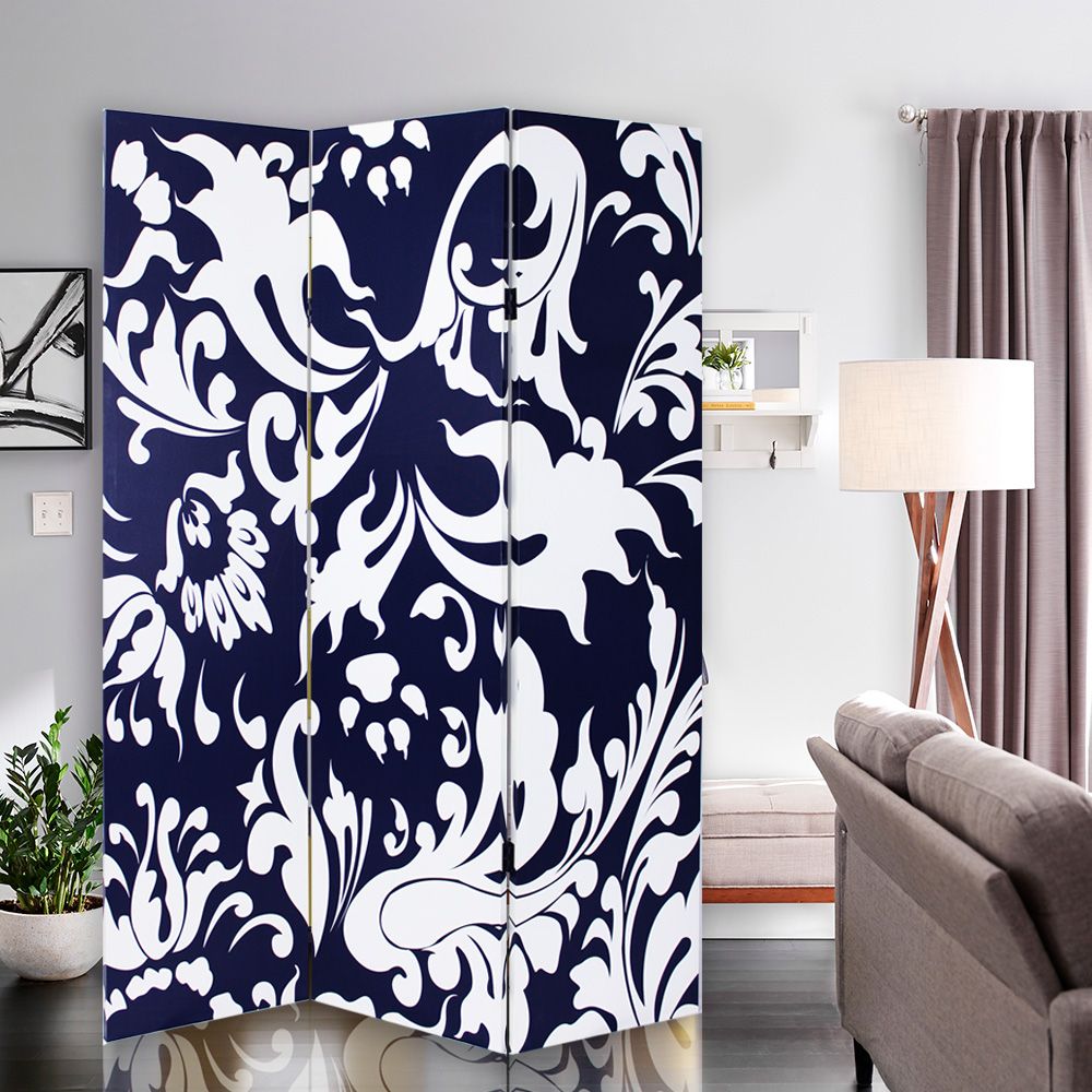 48" X 72" Multi Color Wood Canvas 3 Panel Screen