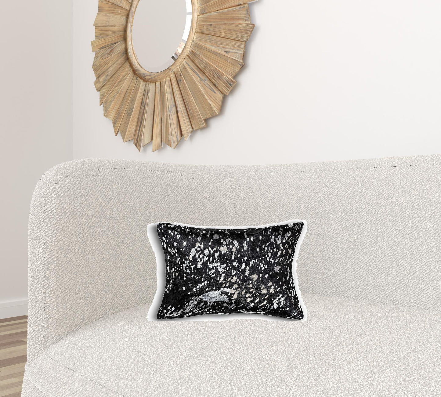 12" X 20" X 5" Black And Silver Cowhide Pillow
