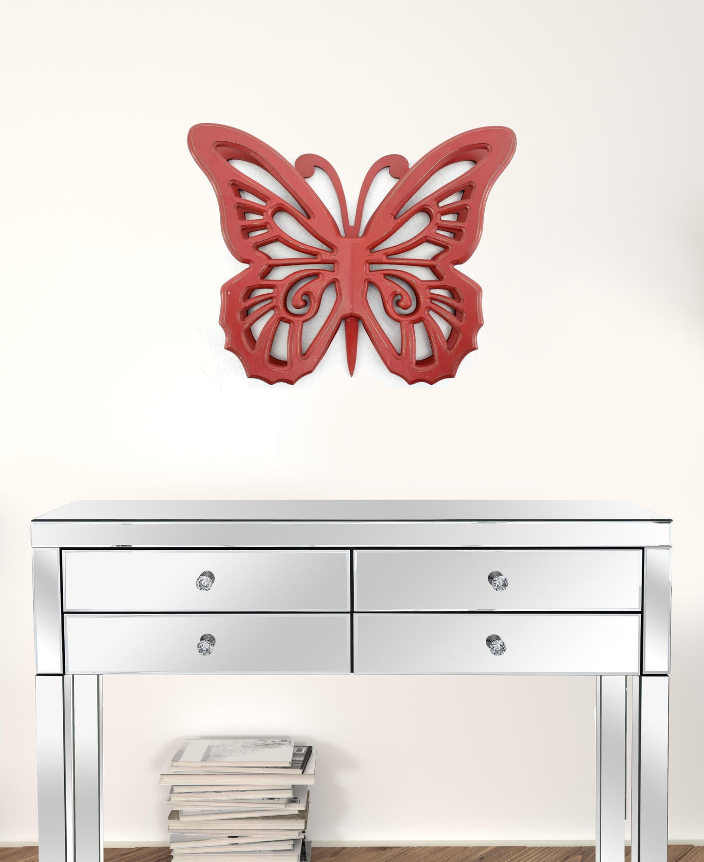 23" X 19" X 4" Red Rustic Butterfly Wooden Wall Decor