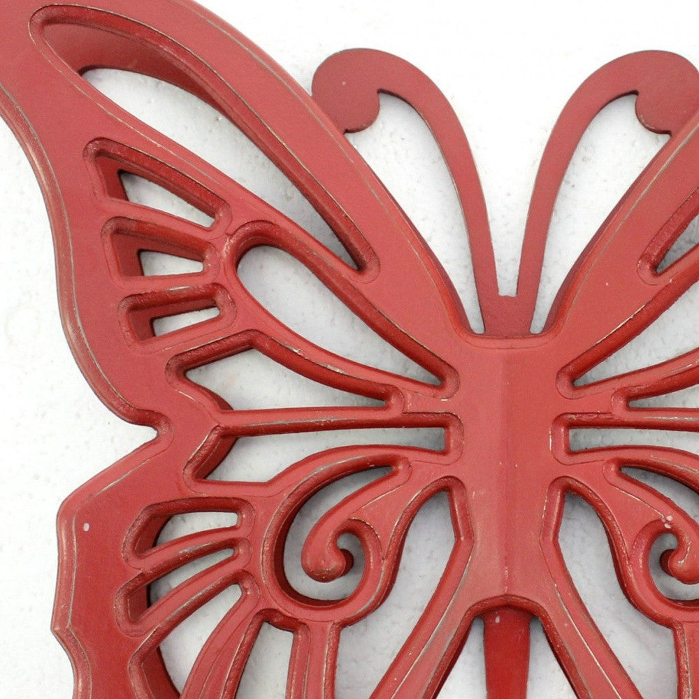 23" X 19" X 4" Red Rustic Butterfly Wooden Wall Decor