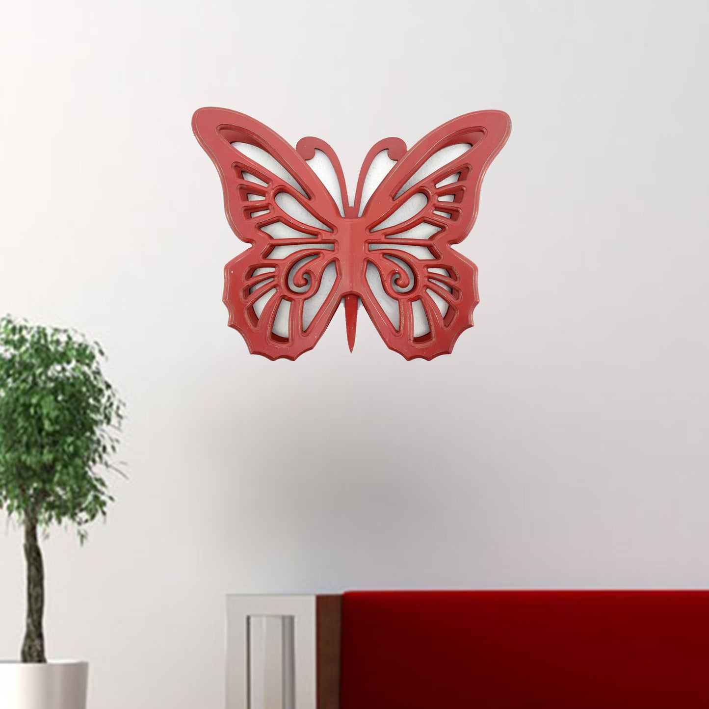 23" X 19" X 4" Red Rustic Butterfly Wooden Wall Decor