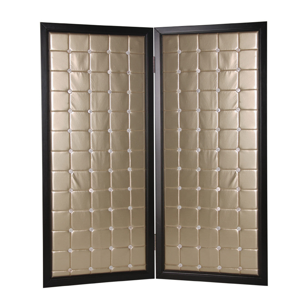 59" X 84" Gold Wood & Fabric Screen