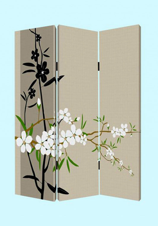 48" X 72" Multi Color Wood Canvas Plum Blossom Screen