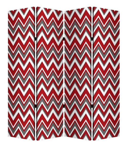 84" X 84" Red And Gray Wood Canvas Screen