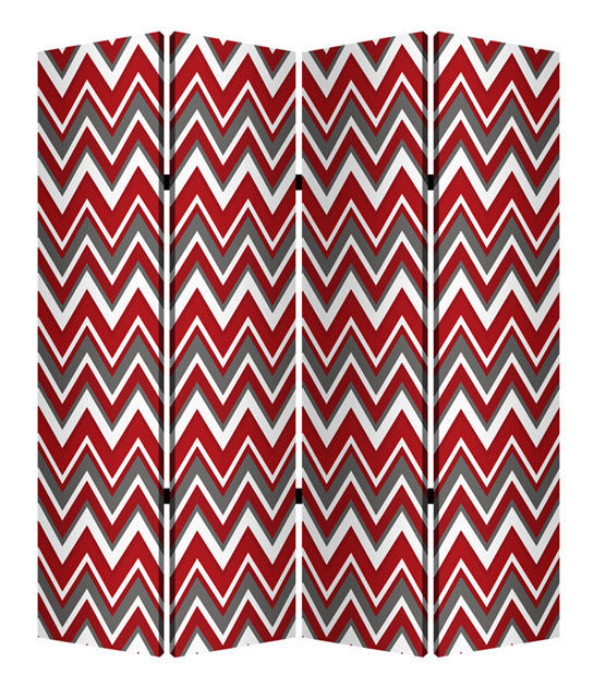 84" X 84" Red And Gray Wood Canvas Screen