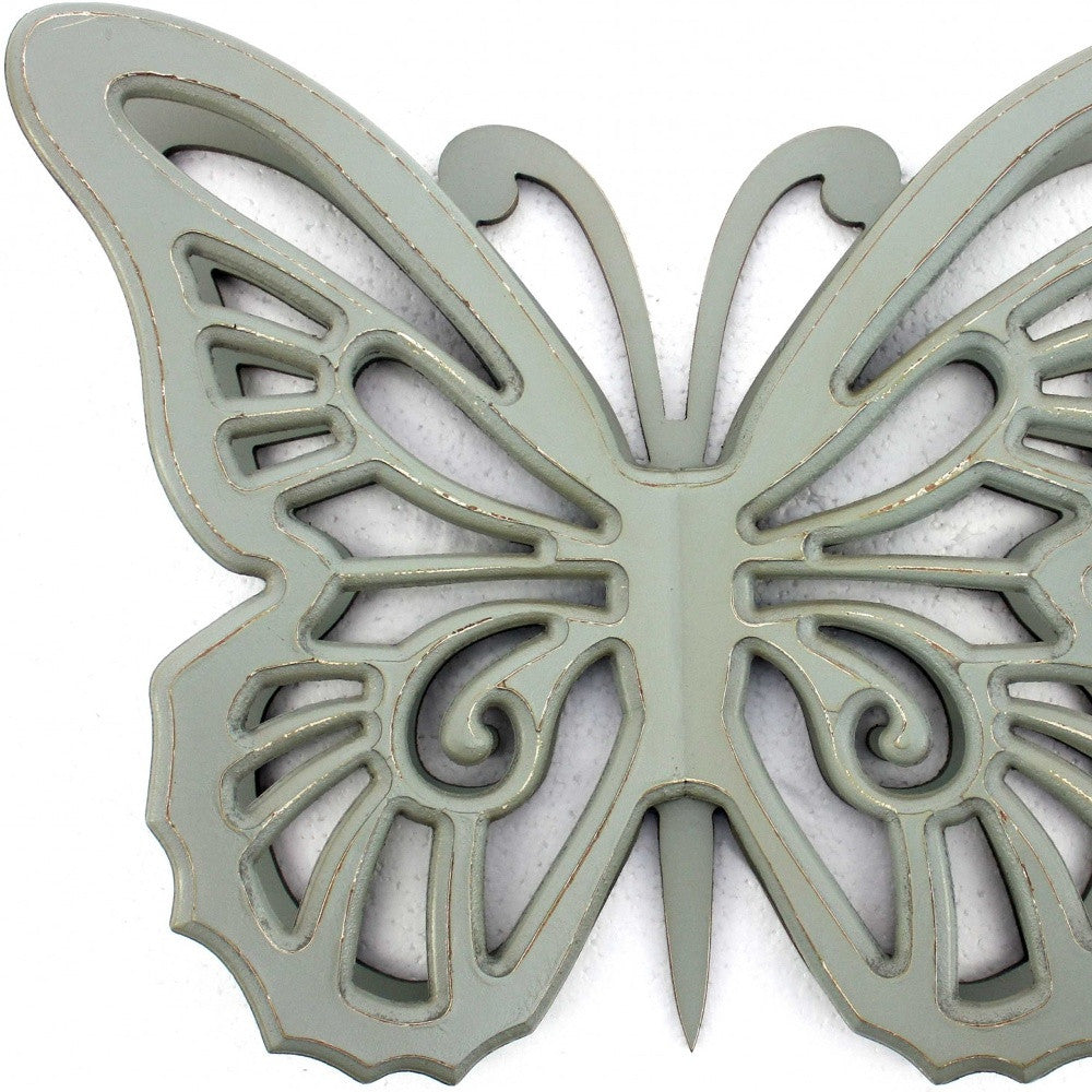 23" X 19" X 4" Gray Rustic Butterfly Wooden Wall Decor
