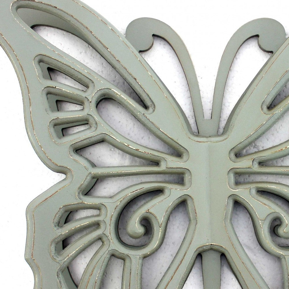 23" X 19" X 4" Gray Rustic Butterfly Wooden Wall Decor