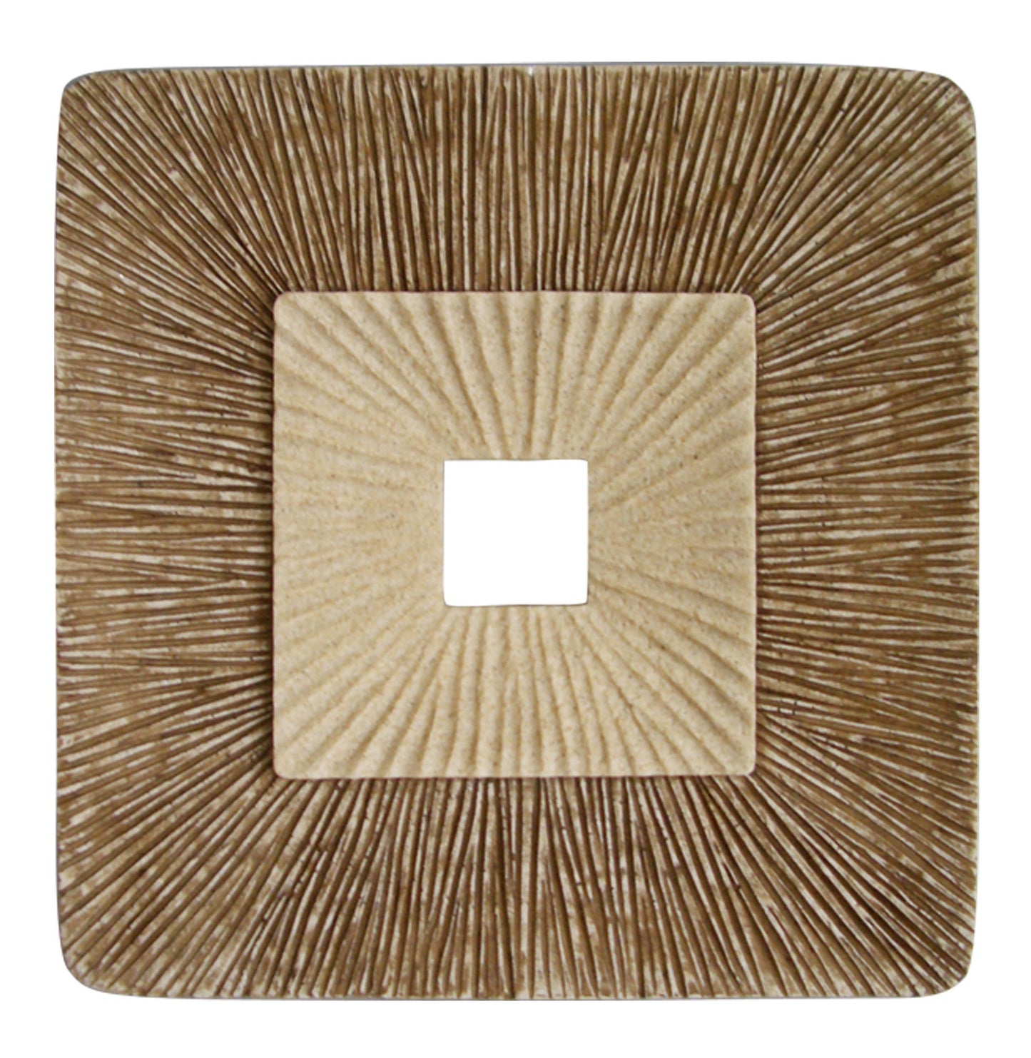 14" X 14" X 2" Brown Concave Square Double Layer Ribbed Wall Plaque Set Of 2