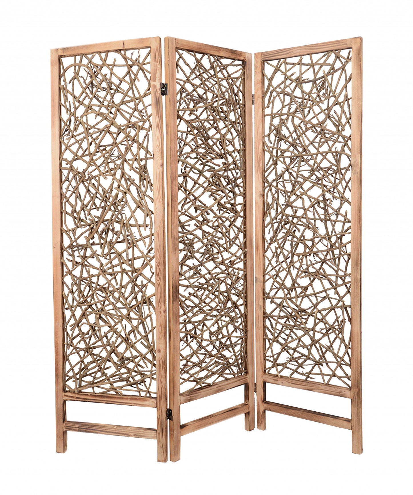 60 X 69 Brown 3 Panel Wood Foldable Screen