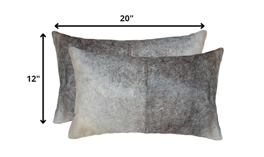 12" X 20" X 5" Salt And Pepper Gray And White Cowhide Pillow 2 Pack