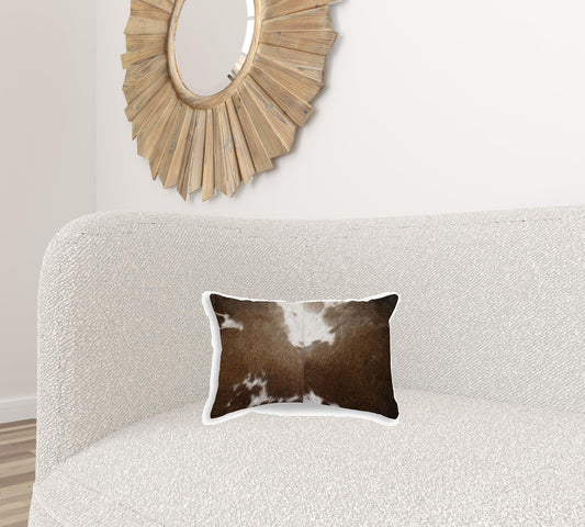 12" X 20" X 5" Chocolate And White Torino Kobe Cowhide Pillow