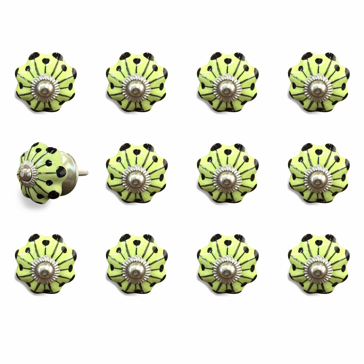1.5" X 1.5" X 1.5" Yellow Green And Silver Knobs 12 Pack