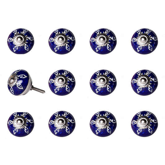 1.5" X 1.5" X 1.5" Navy White And Silver Knobs 12 Pack