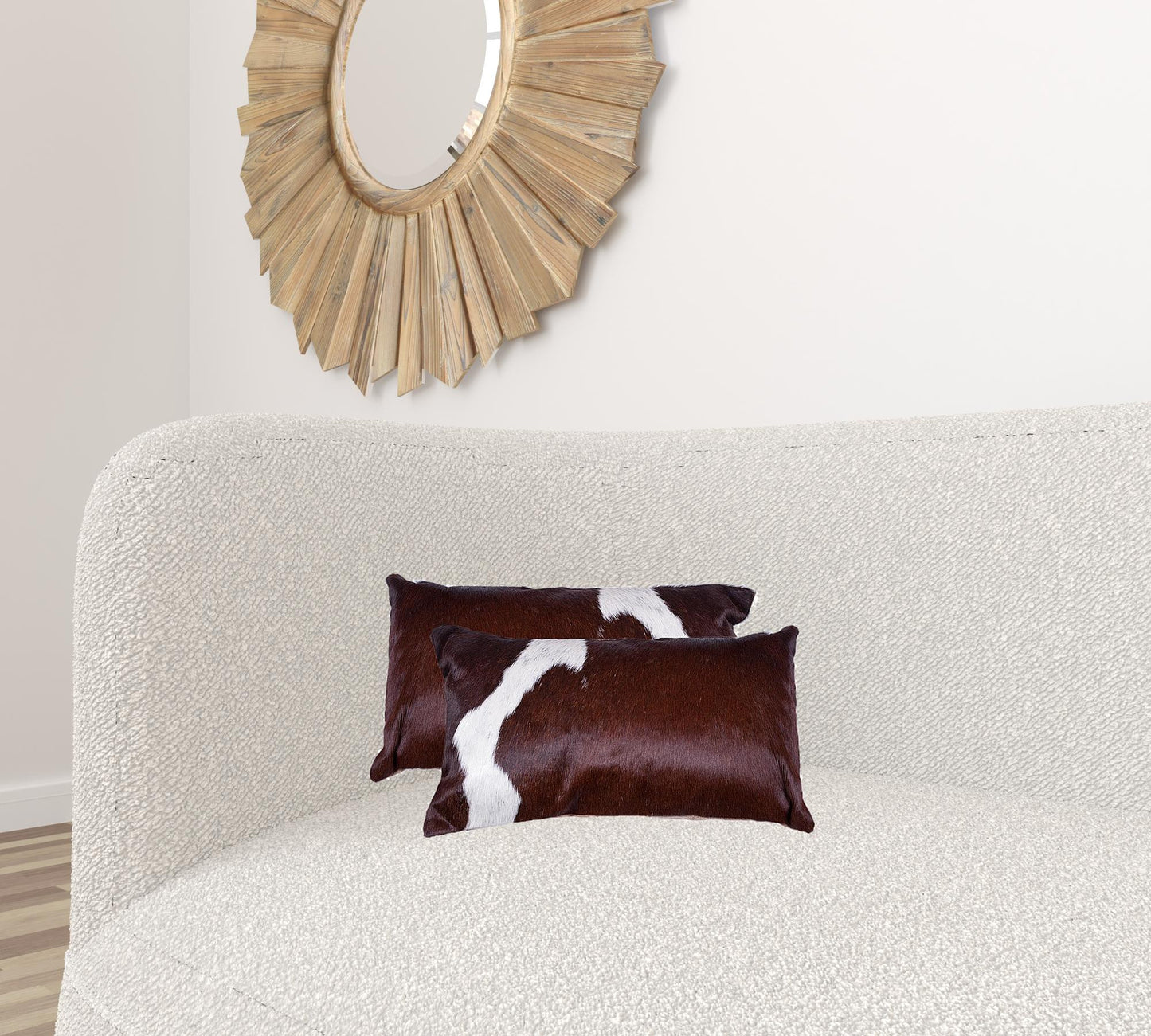 12" X 20" X 5" Chocolate And White Cowhide Pillow 2 Pack
