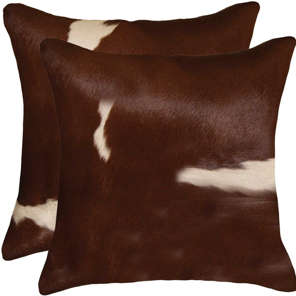 18" X 18" X 5" Brown And White Cowhide Pillow 2 Pack