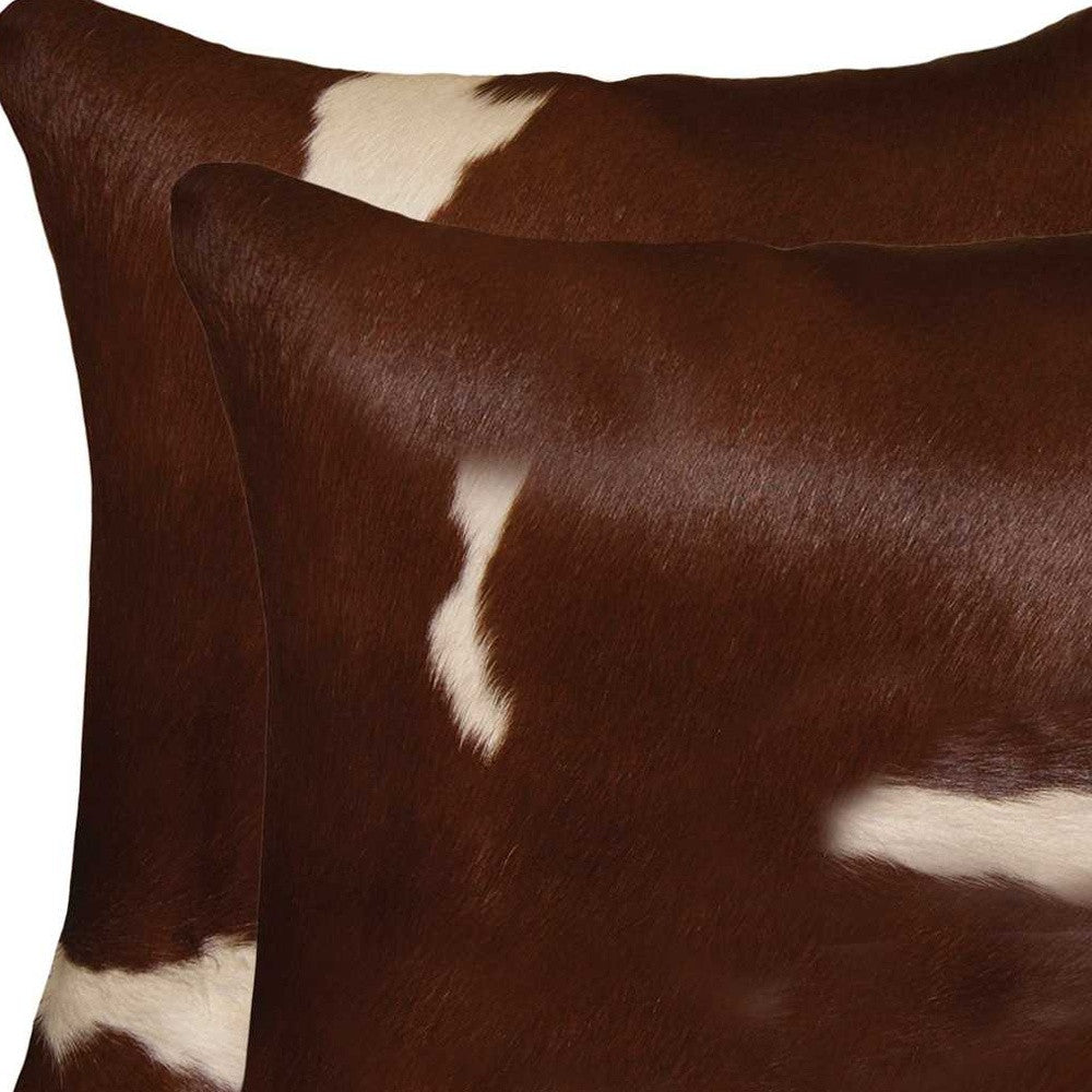 18" X 18" X 5" Brown And White Cowhide Pillow 2 Pack