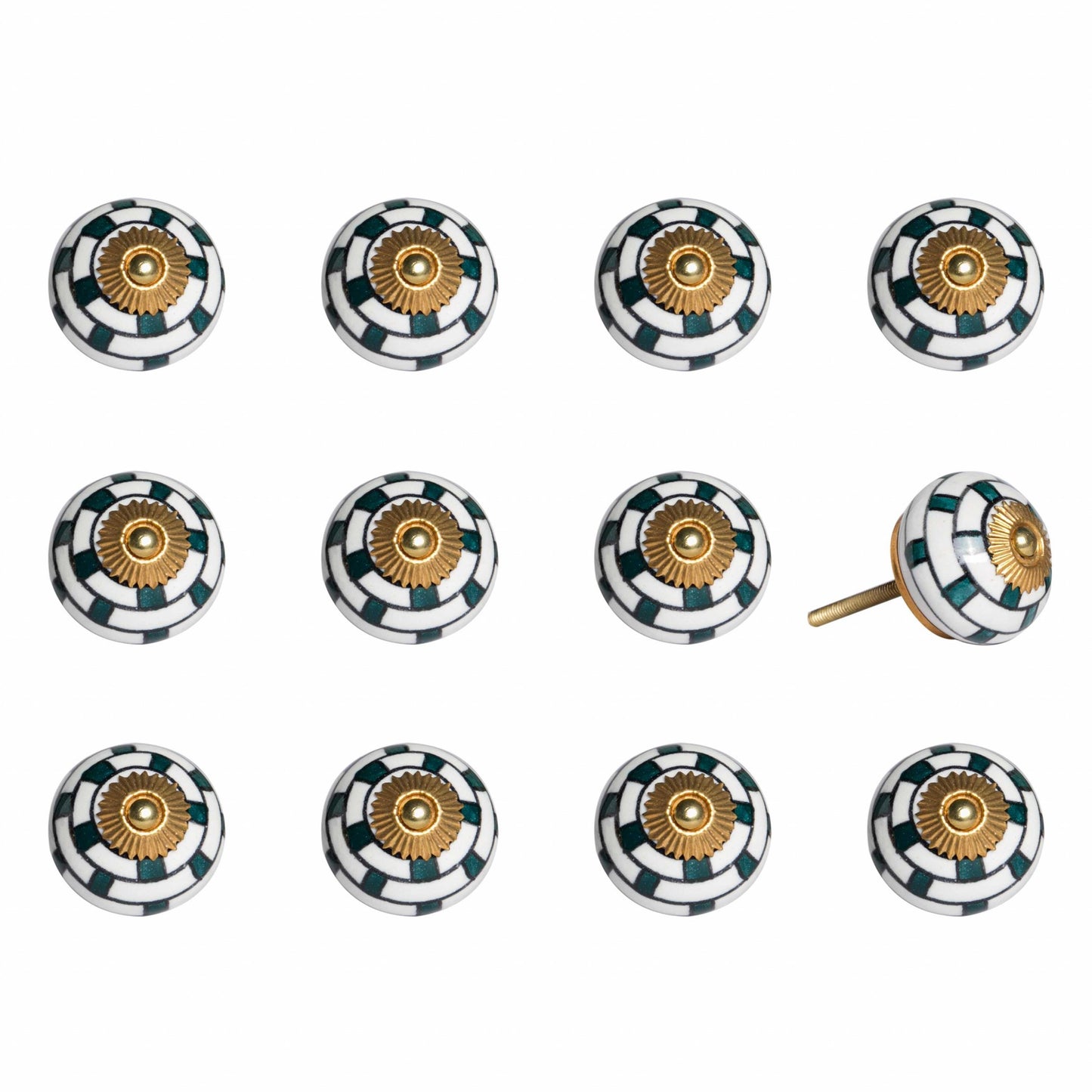 1.5" X 1.5" X 1.5" White Teal And Gold Knobs 12 Pack