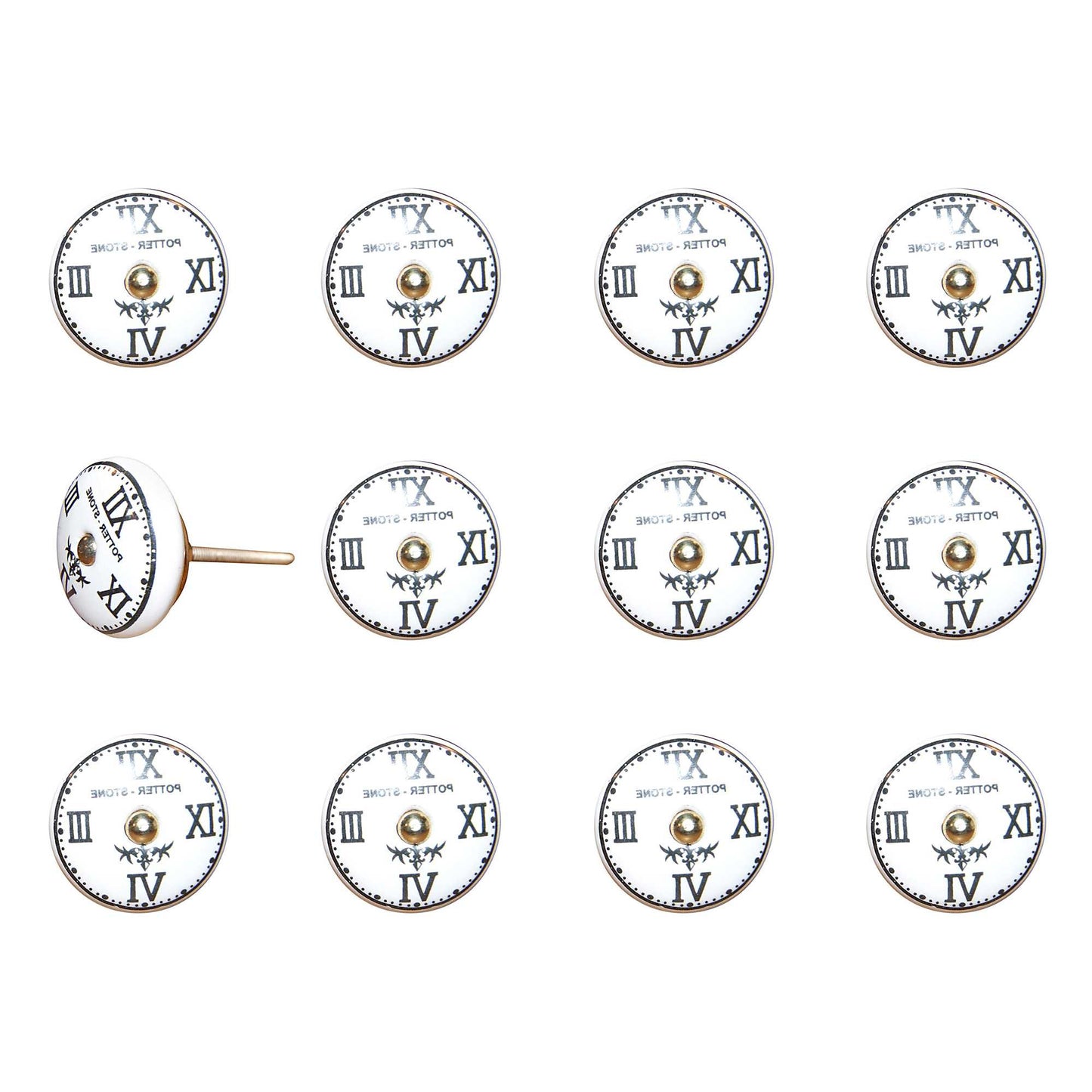 1.5" X 1.5" X 1.5" White Black And Gold Knobs 12 Pack
