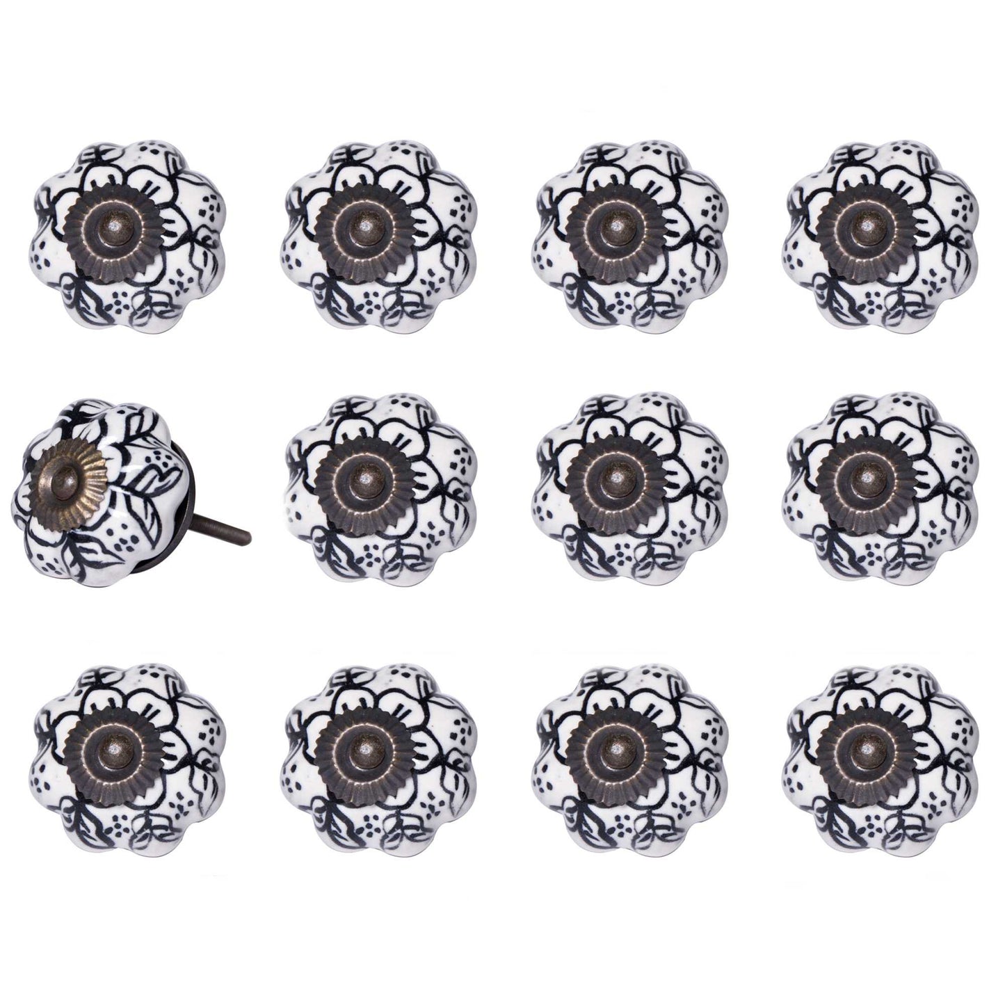 1.5" X 1.5" X 1.5" White Black And Gold Knobs 12 Pack