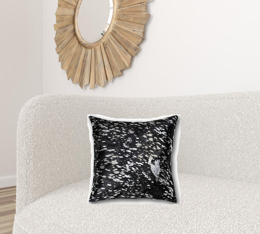 18" X 18" X 5" Black And Silver Torino Kobe Cowhide Pillow