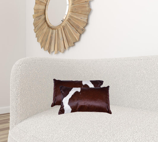 12" X 20" X 5" Salt And Pepper Chocolate And White Cowhide Pillow 2 Pack