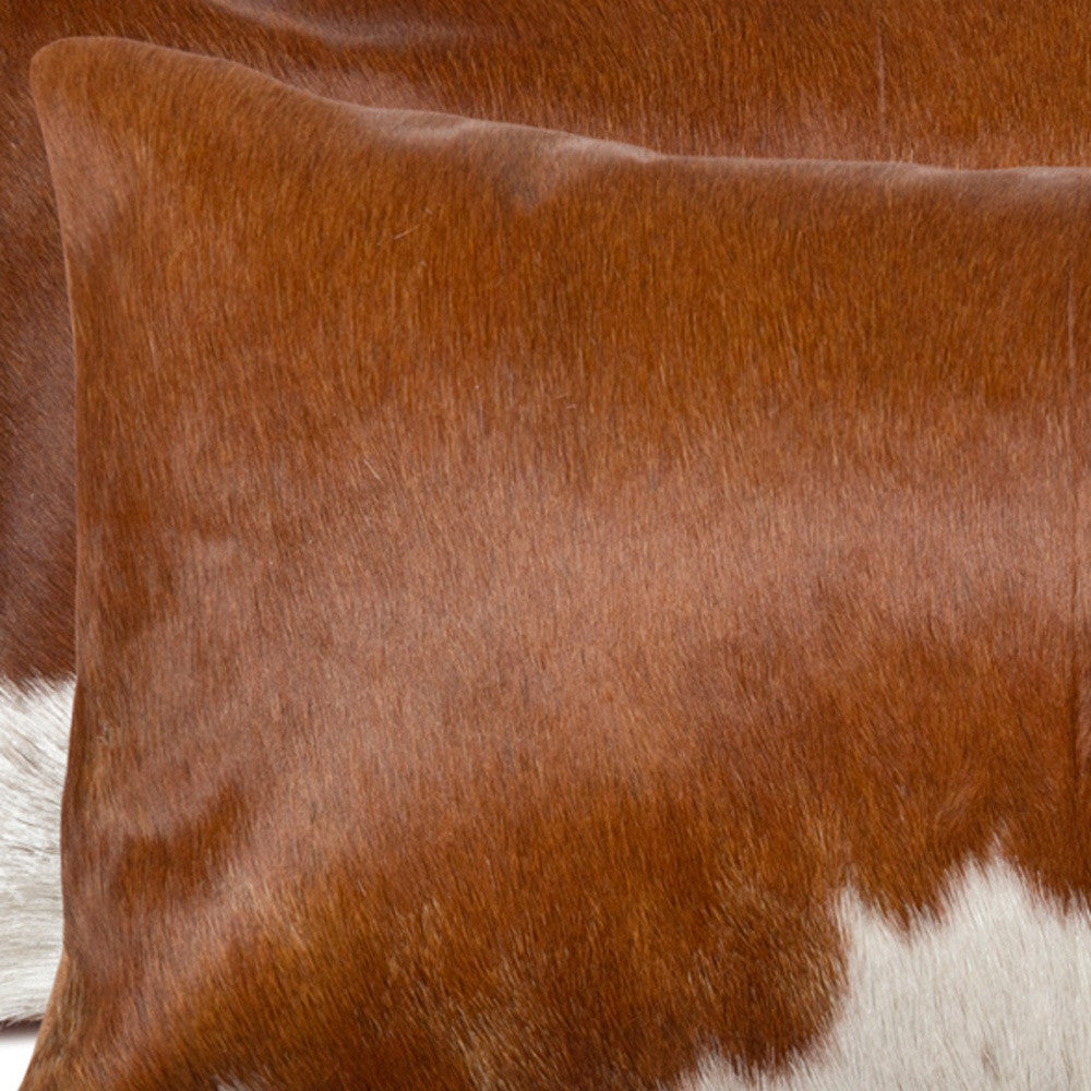 12" X 20" X 5" Brown And White Cowhide Pillow 2 Pack