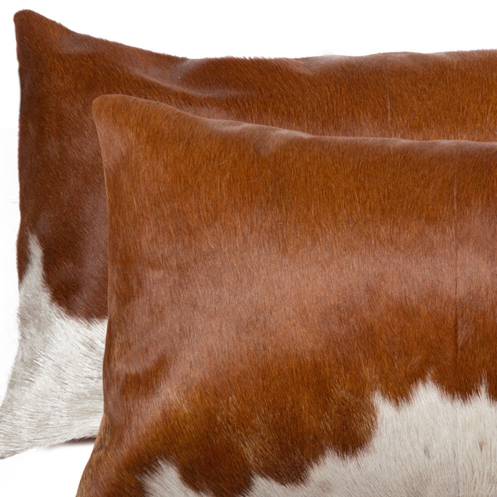 12" X 20" X 5" Brown And White Cowhide Pillow 2 Pack