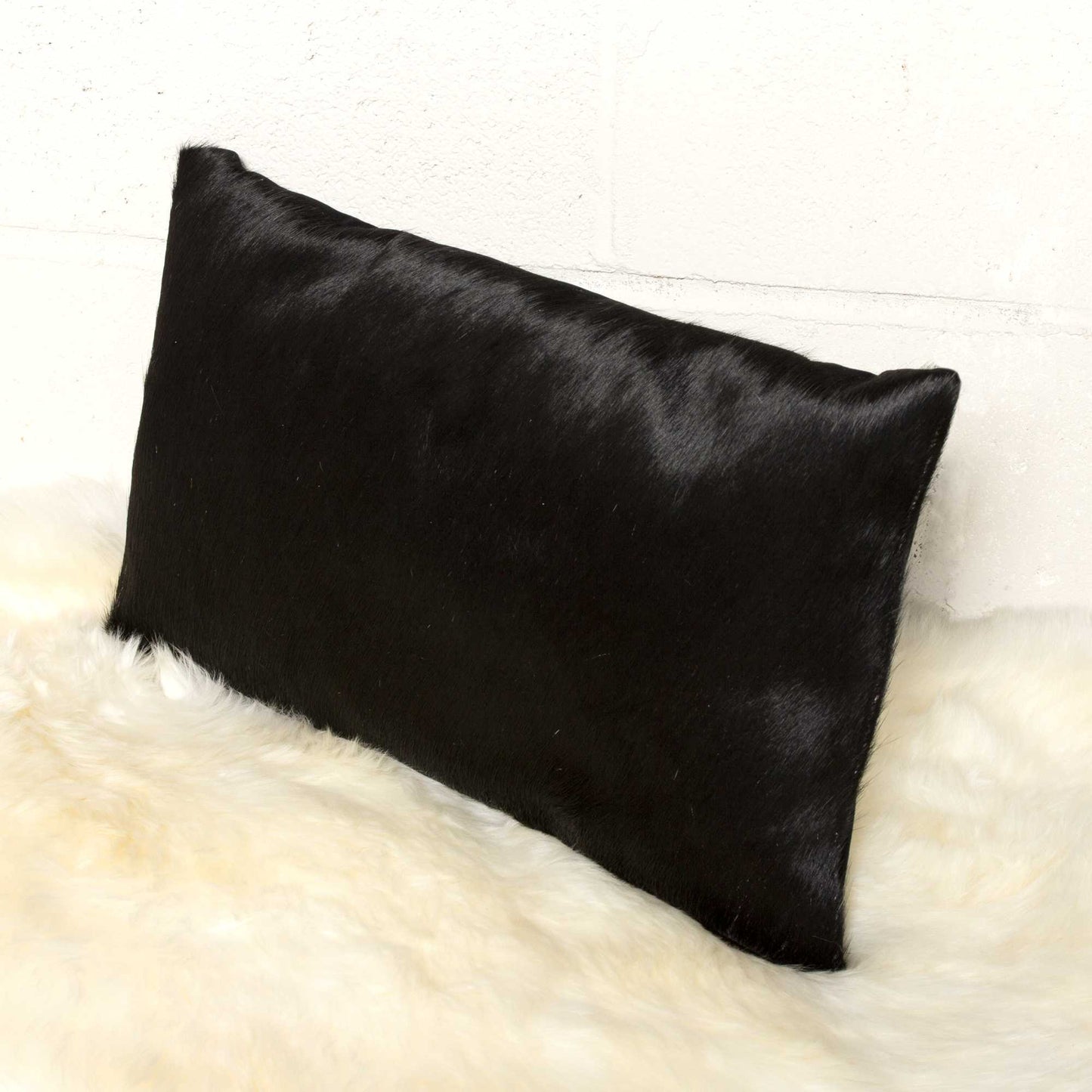 12" X 20" X 5" Black Cowhide Pillow 2 Pack