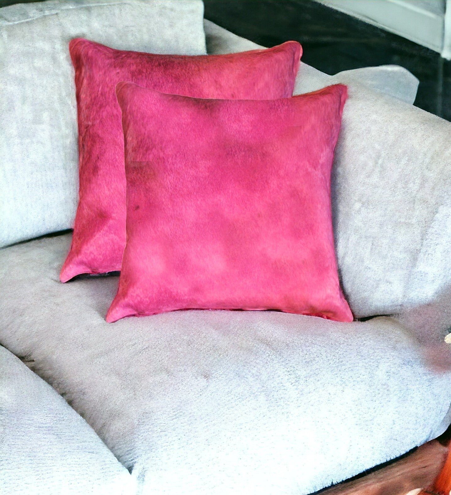 18" X 18" X 5" Fuschia Cowhide Pillow 2 Pack