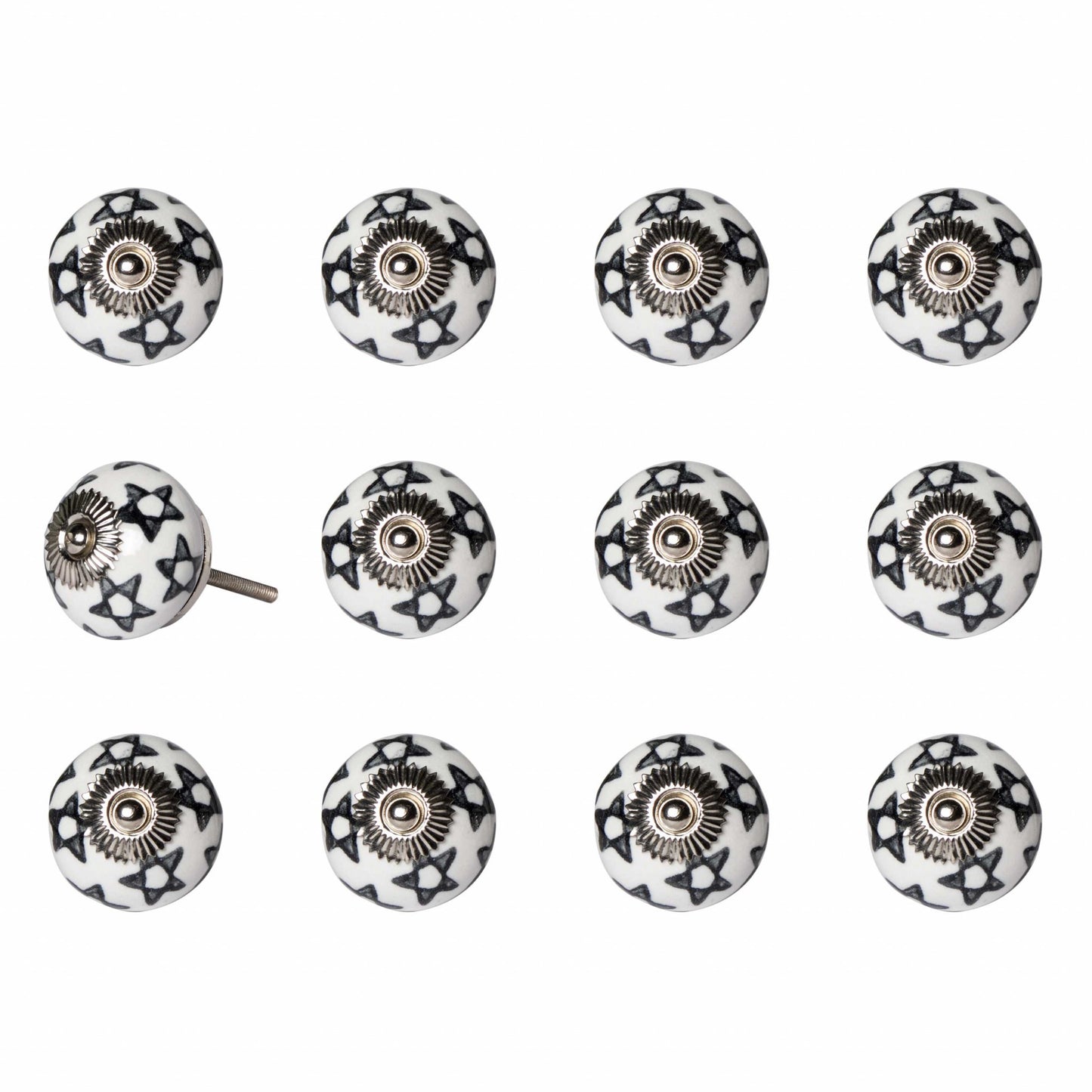 1.5" X 1.5" X 1.5" White Black And Silver Knobs 12 Pack