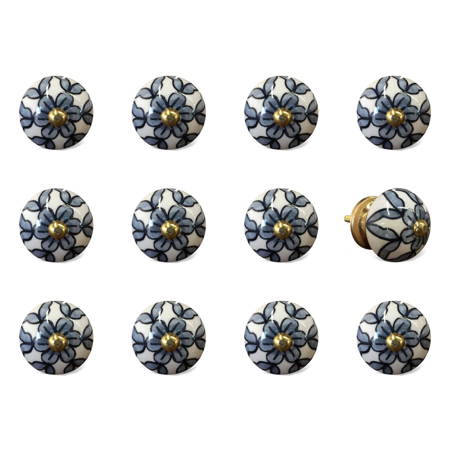 1.5" X 1.5" X 1.5" White Blue And Black Knobs 12 Pack