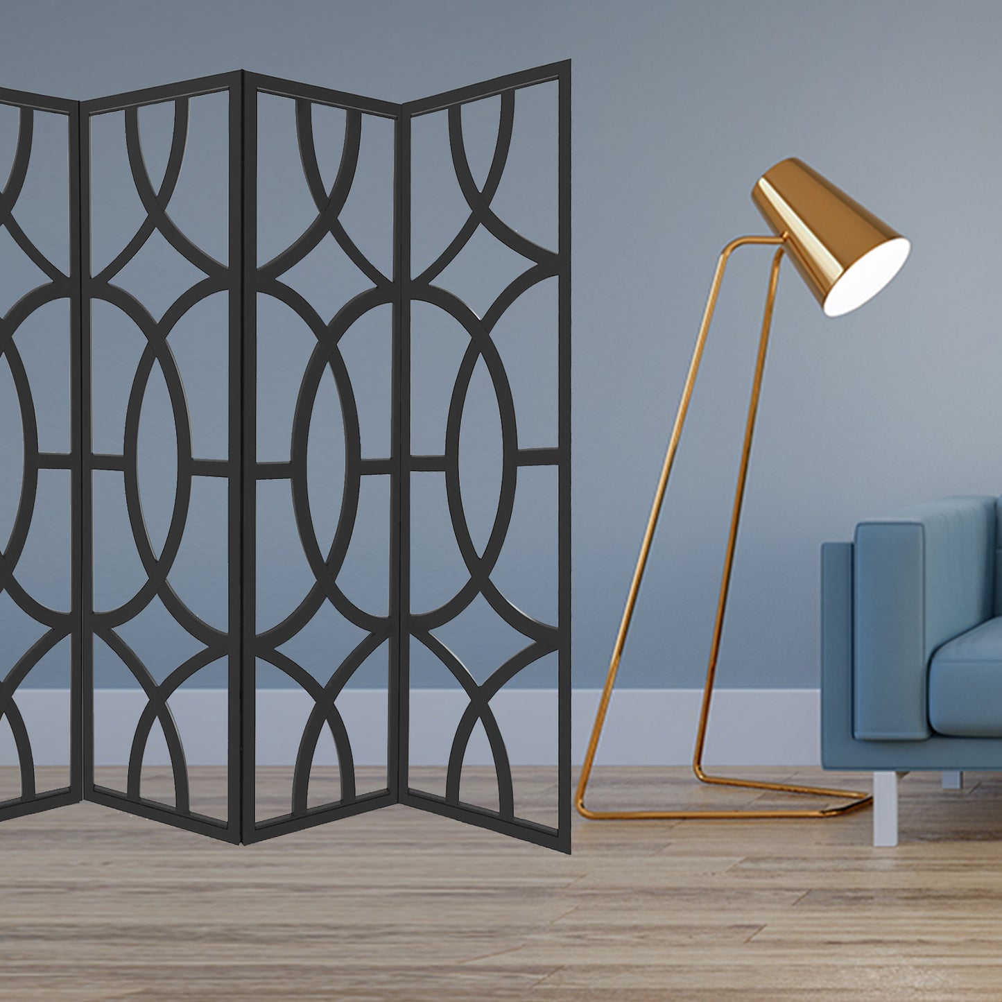 84 X 2 X 84 Black Wood 4 Panel Screen