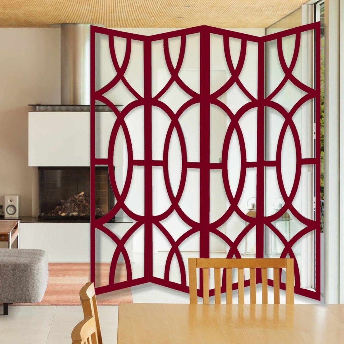 84 X 2 X 84 Red Wood 4 Panel Screen