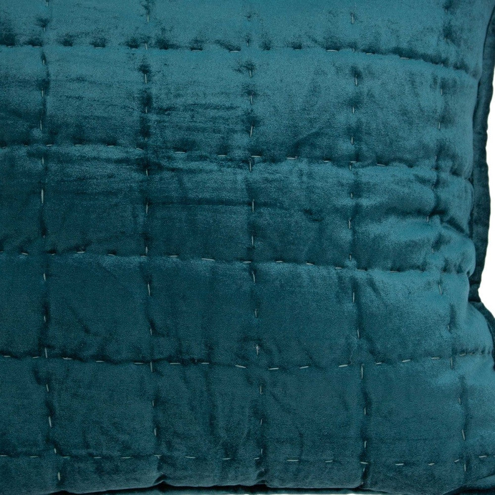 20" X 7" X 20" Transitional Teal Solid Quilted Pillow Cover With Poly Insert