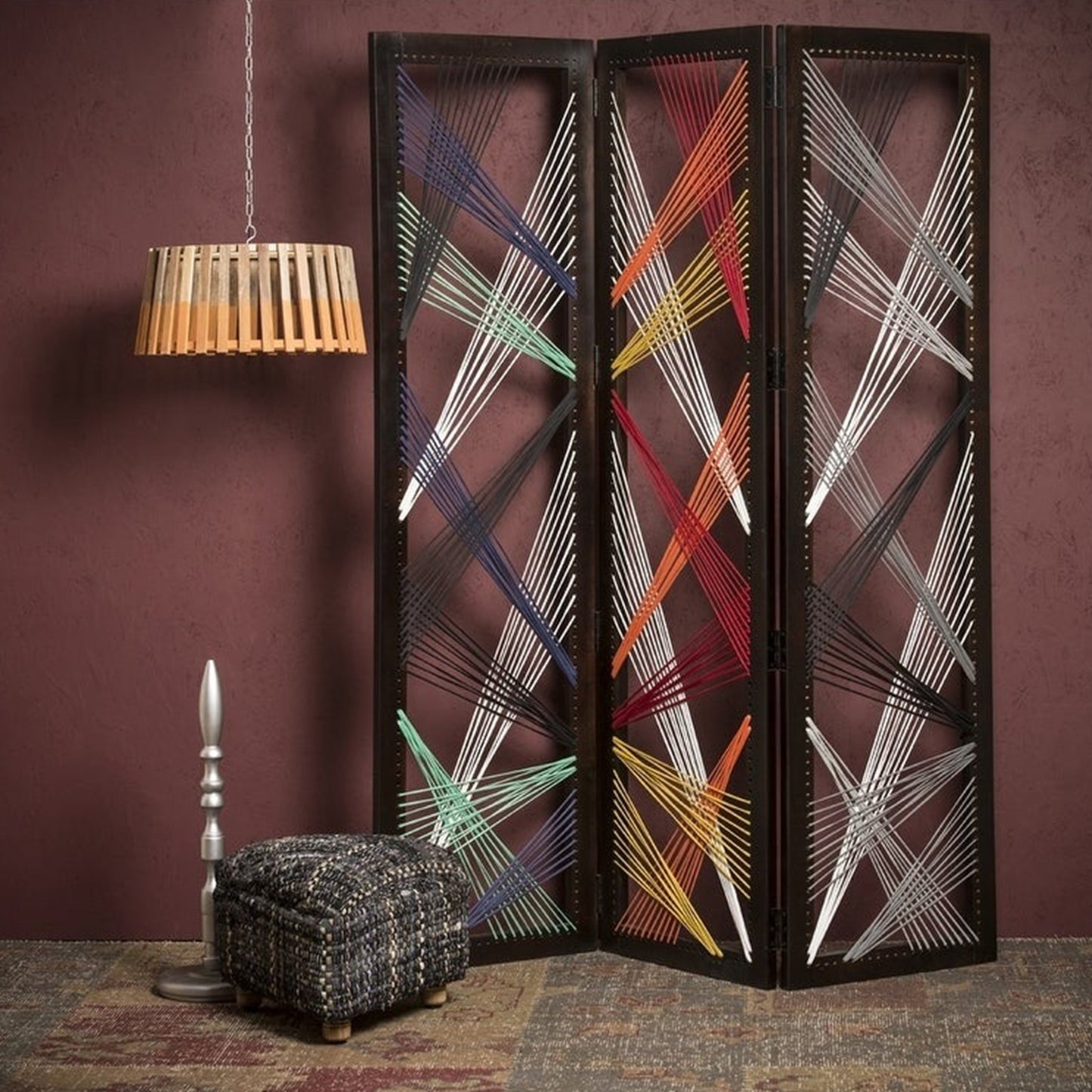 61 X 1.5 X 72 Multicolor Fabric And Wood Traverse Screen