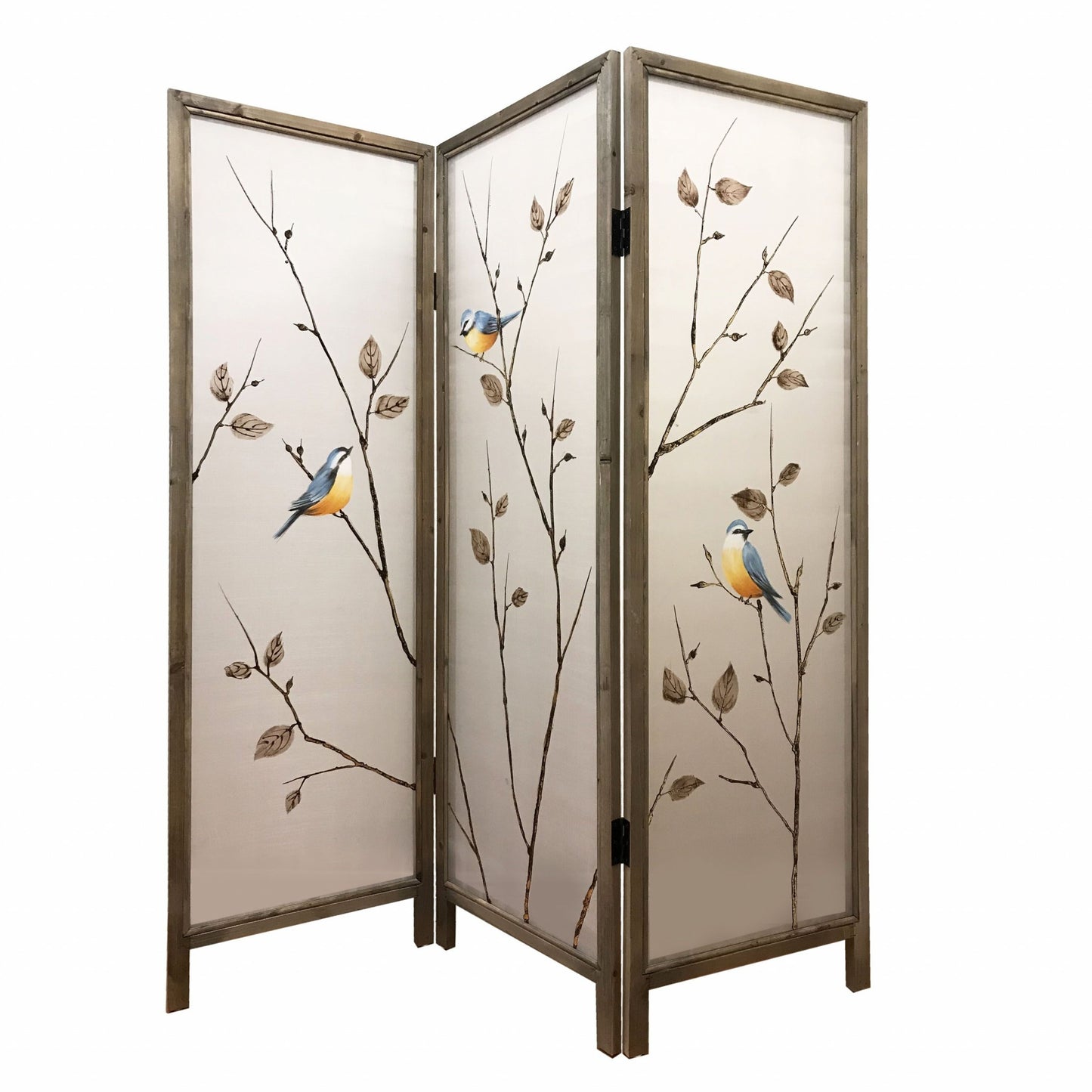 60 X 1 X 63 Brown Fabric And Wood 3 Panel Screen