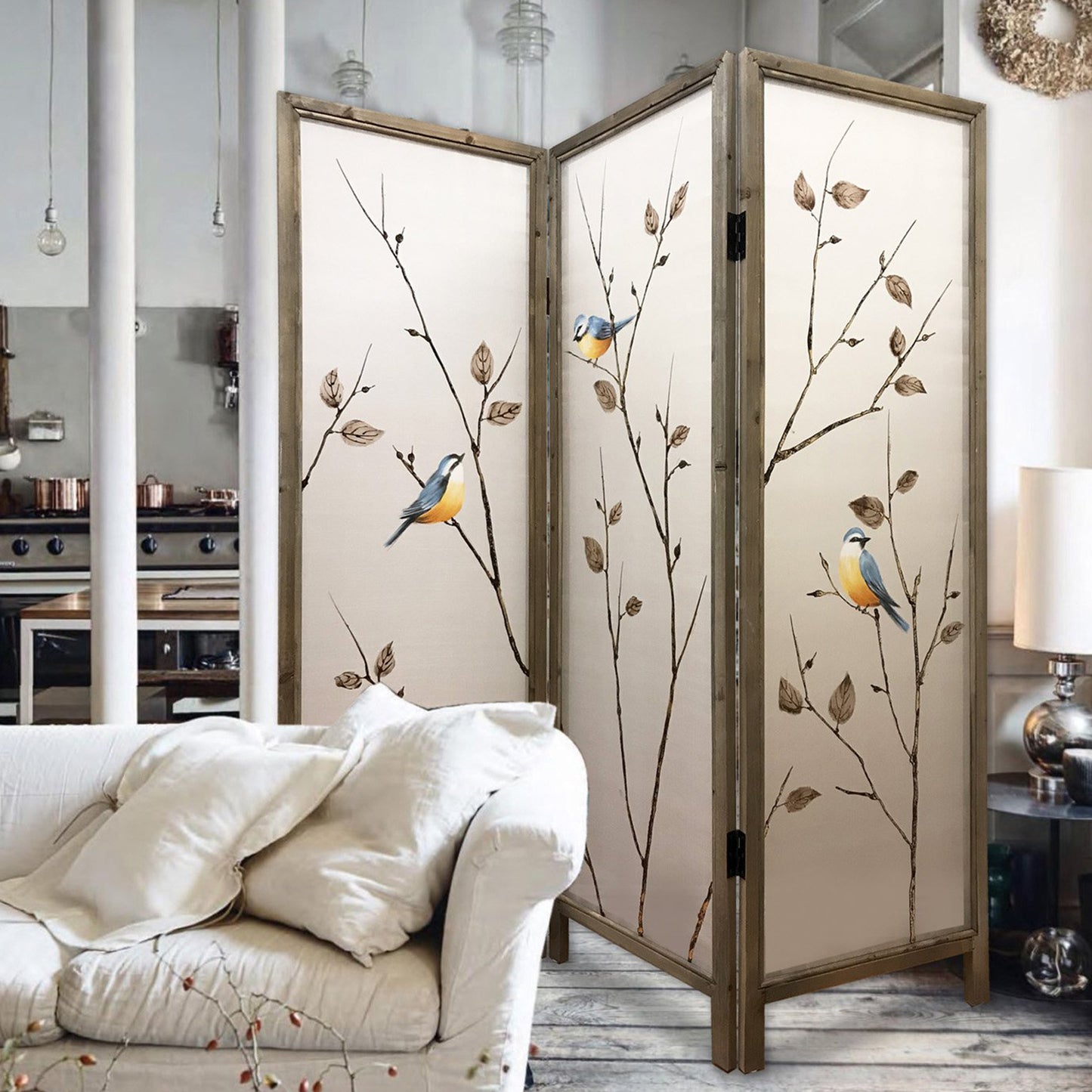 60 X 1 X 63 Brown Fabric And Wood 3 Panel Screen