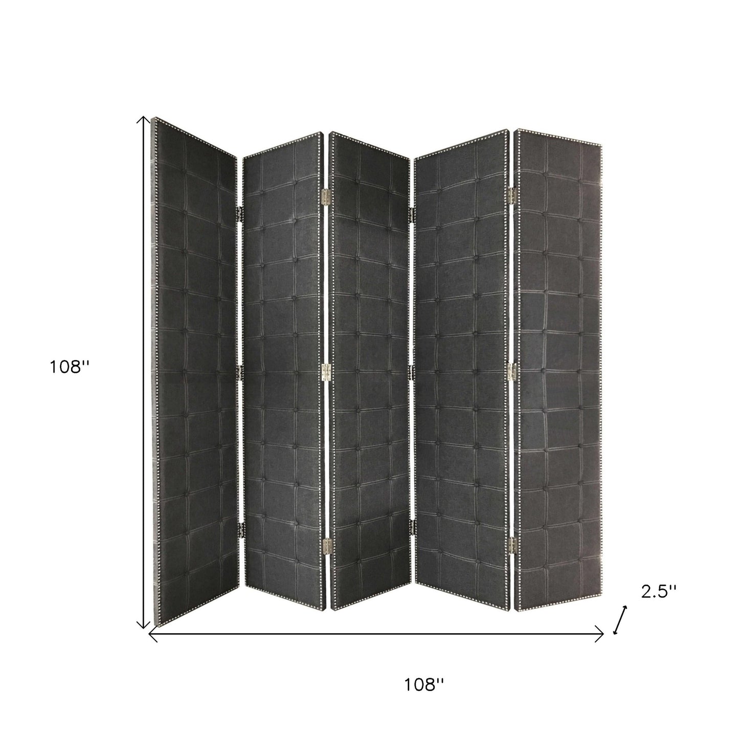 108 X 2.5 X 108 Gray Fabric And Wood Double Sided Screen