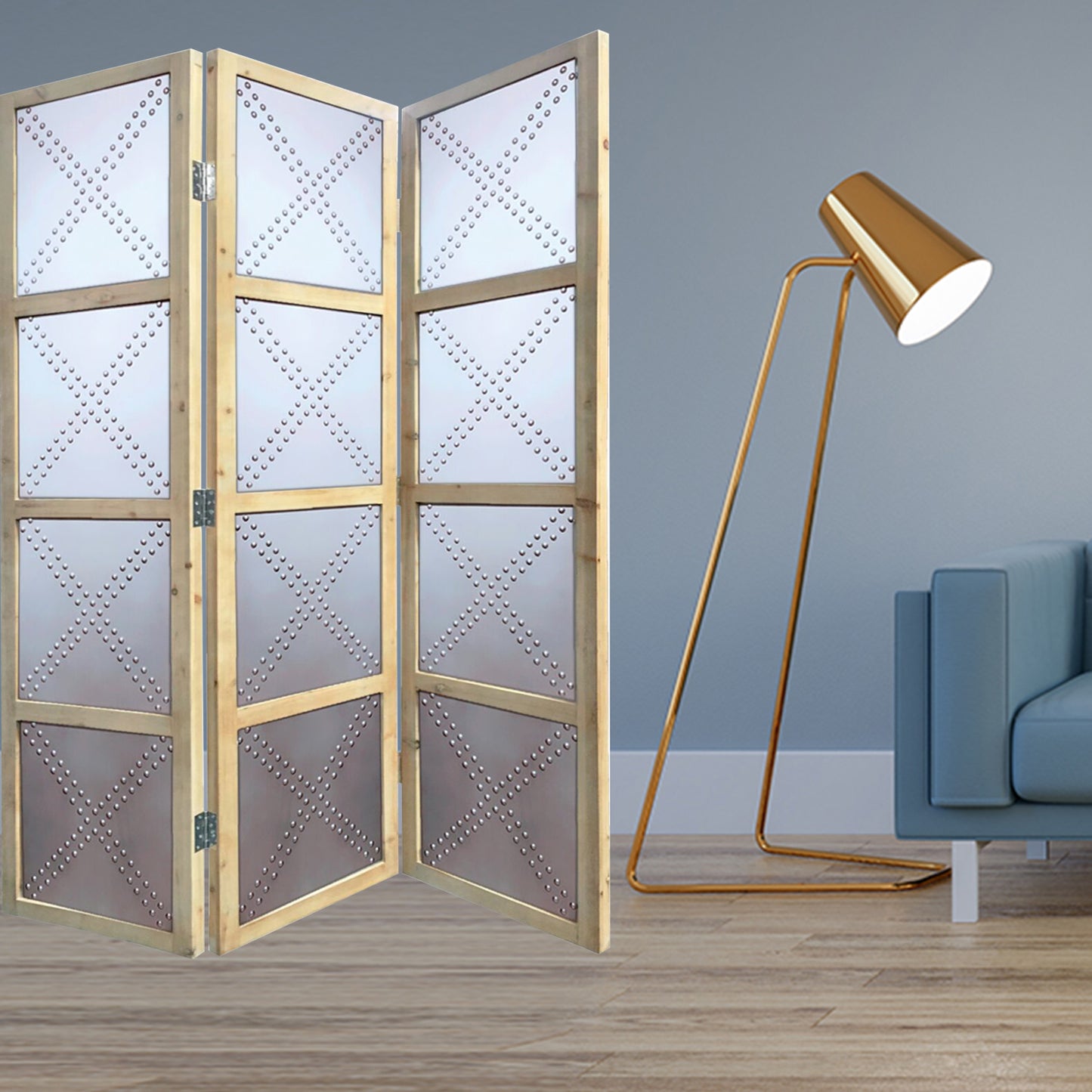 63 X 2 X 84 Silver Wood 3 Panel Screen