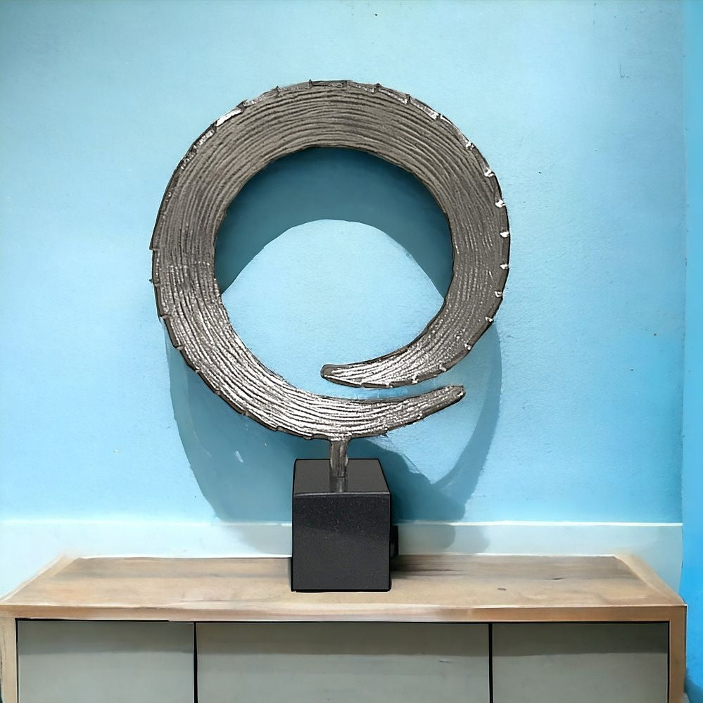17" Black and Silver Metal Modern Abstract Tabletop Sculpture