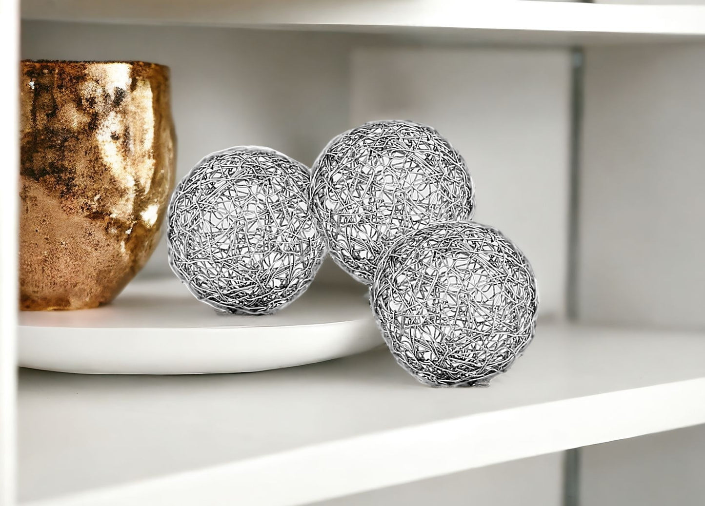 3" X 3" X 3" Shiny Nickel Silver Wire Spheres Box Of 3