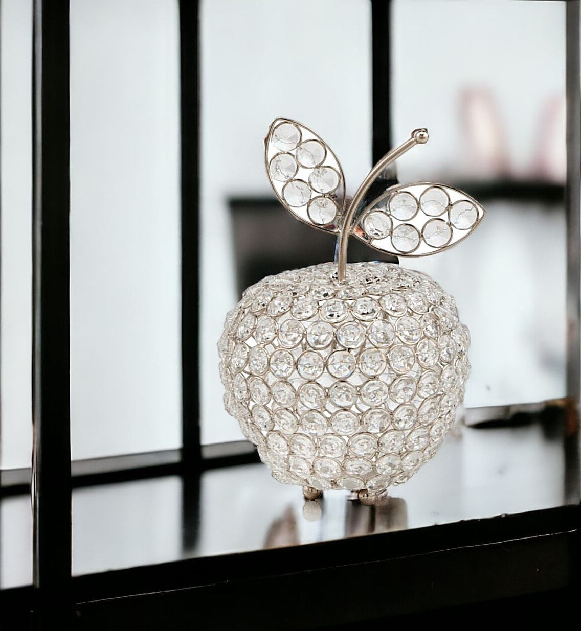5.5" X 5.5" X 8" Silver Crystal Apple