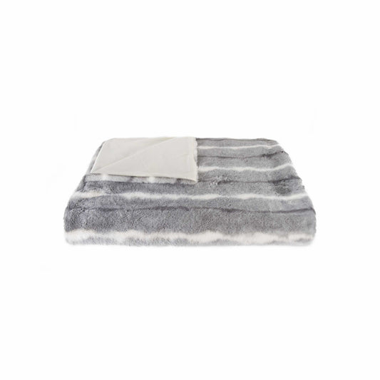 Black Gray And White Woven Acrylic Striped Plush Throw