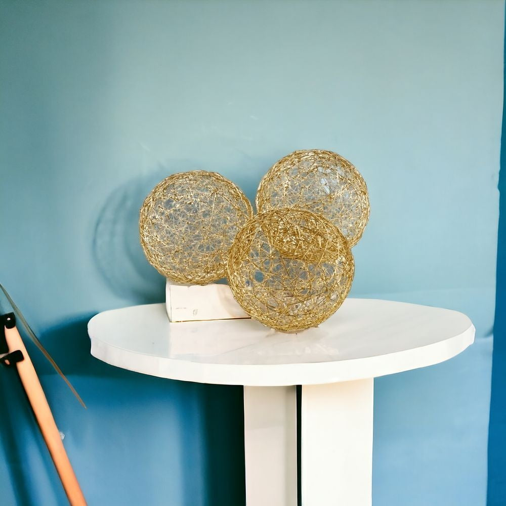 Set of Three Gold Metal 3" Decorative Orbs