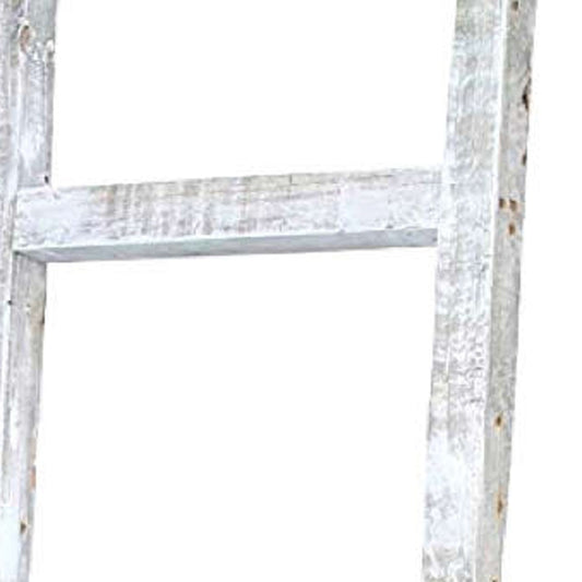 6 Step Rustic White Wash Wood Ladder Shelf
