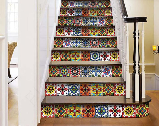 7" X 7" Festival Brights Mosaic Peel And Stick Removable Tiles