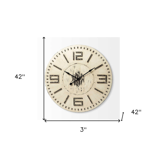 3" Circle Antiqued White Wood Analog Wall Clock