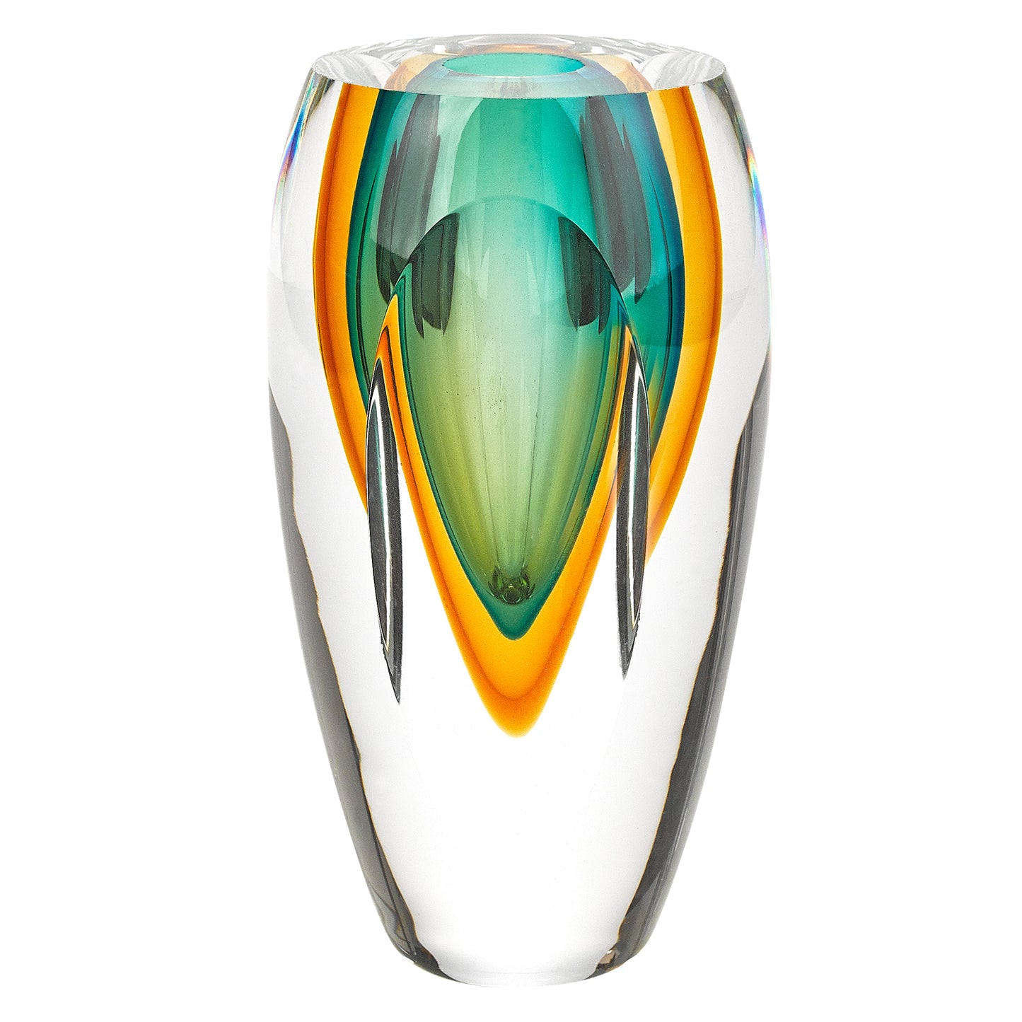 6 Mouth Blown Amber And Green Art Glass Vase