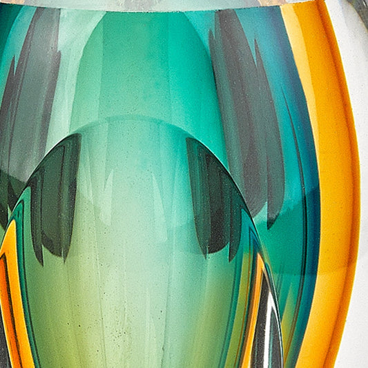 6 Mouth Blown Amber And Green Art Glass Vase