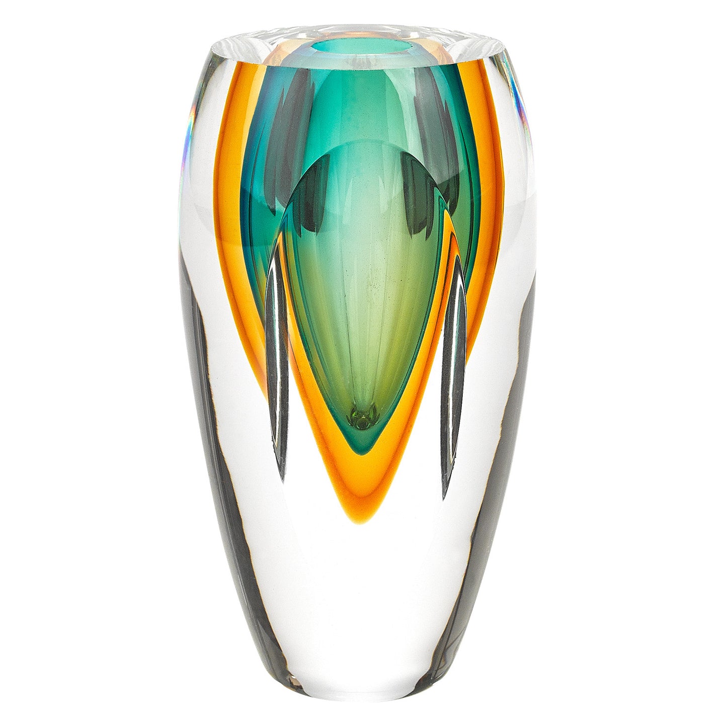 6 Mouth Blown Amber And Green Art Glass Vase